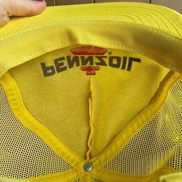 VTG 1980s PENNZOIL Yellow Rope Hat Trucker Cap Snapback Mesh USA Oil Swingster - Picture 8 of 9